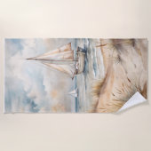 穏やかなセーリング水彩沿岸 ビーチタオル (正面)