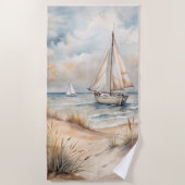 穏やかなセーリング水彩沿岸 ビーチタオル (正面)