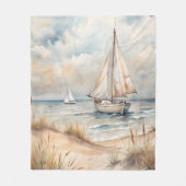 穏やかなセーリング水彩沿岸 フリースブランケット (正面)