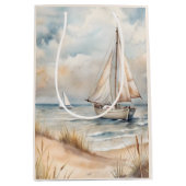 穏やかなセーリング水彩沿岸 ミディアムペーパーバッグ (正面)