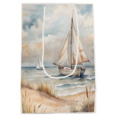 穏やかなセーリング水彩沿岸 ミディアムペーパーバッグ (裏面)