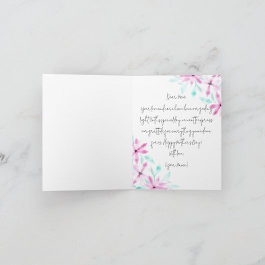 穏やかなソフトピンクの水の色の花母の日 カード (内部)