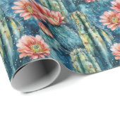 穏やかなターコイズウォーターカラーのかくし花と花 ラッピングペーパー (ロールコーナー)