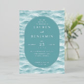 穏やかなターコイズブルーの水の波 箔招待状 (立ち正面)