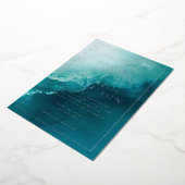 穏やかなターコイズブルーの水彩波 箔招待状 (回転した状態)