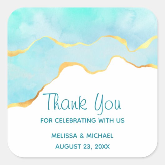 穏やかなトロピカルグリーンと縁ど金ゴールド結婚の スクエアシール (正面)