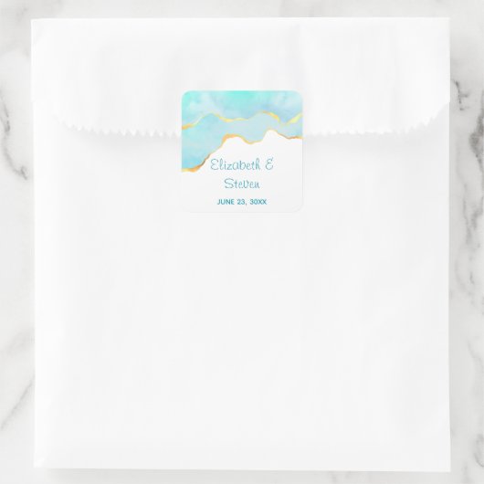 穏やかなトロピカルグリーンと縁ど金ゴールド結婚の スクエアシール (バッグ)