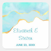 穏やかなトロピカルグリーンと縁ど金ゴールド結婚の スクエアシール (正面)