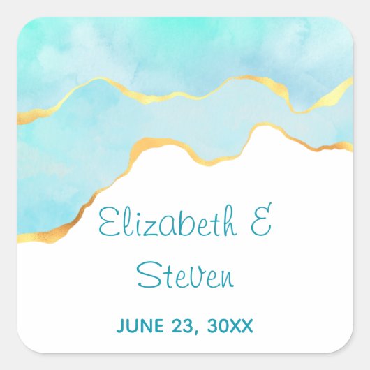 穏やかなトロピカルグリーンと縁ど金ゴールド結婚の スクエアシール (正面)