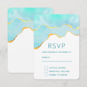 穏やかなトロピカルグリーンと縁ど金ゴールド結婚の 出欠カード (正面/裏面)