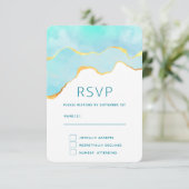 穏やかなトロピカルグリーンと縁ど金ゴールド結婚の 出欠カード (スタンド正面)