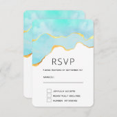 穏やかなトロピカルグリーンと縁ど金ゴールド結婚の 出欠カード (正面/裏面)