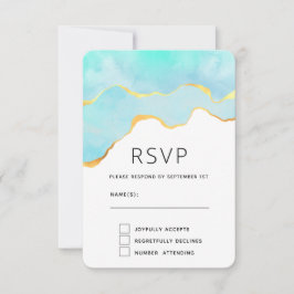 穏やかなトロピカルグリーンと縁ど金ゴールド結婚の 出欠カード