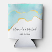 穏やかなトロピカルグリーンと縁ど金ゴールド結婚の 缶クーラー (正面)