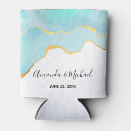 穏やかなトロピカルグリーンと縁ど金ゴールド結婚の 缶クーラー