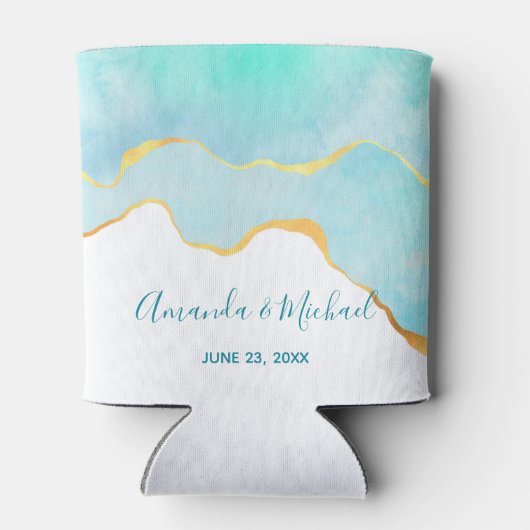 穏やかなトロピカルグリーンと縁ど金ゴールド結婚の 缶クーラー (裏面)