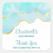 穏やかなトロピカルグリーンと金ゴールド縁ど誕生日 スクエアシール (正面)