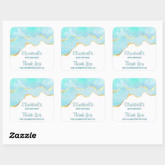 穏やかなトロピカルグリーンと金ゴールド縁ど誕生日 スクエアシール (シート)