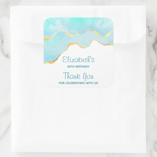 穏やかなトロピカルグリーンと金ゴールド縁ど誕生日 スクエアシール (バッグ)