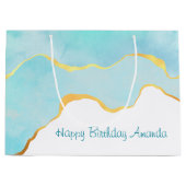 穏やかなトロピカルグリーンと金ゴールド縁ど誕生日 ラージペーパーバッグ (正面)