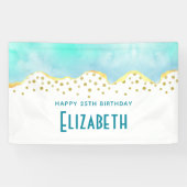 穏やかなトロピカルグリーンと金ゴールド縁ど誕生日 横断幕 (横)