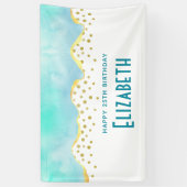 穏やかなトロピカルグリーンと金ゴールド縁ど誕生日 横断幕 (縦)