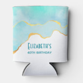 穏やかなトロピカルグリーンと金ゴールド縁ど誕生日 缶クーラー (正面)