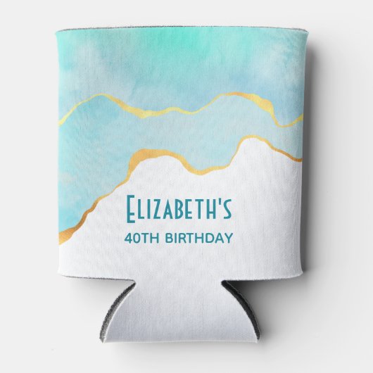 穏やかなトロピカルグリーンと金ゴールド縁ど誕生日 缶クーラー (正面)