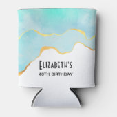 穏やかなトロピカルグリーンと金ゴールド縁ど誕生日 缶クーラー (正面)