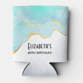 穏やかなトロピカルグリーンと金ゴールド縁ど誕生日 缶クーラー