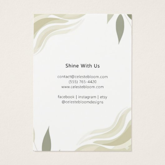 穏やかなニュートラルな葉の波のアートワーク・カード (裏面)