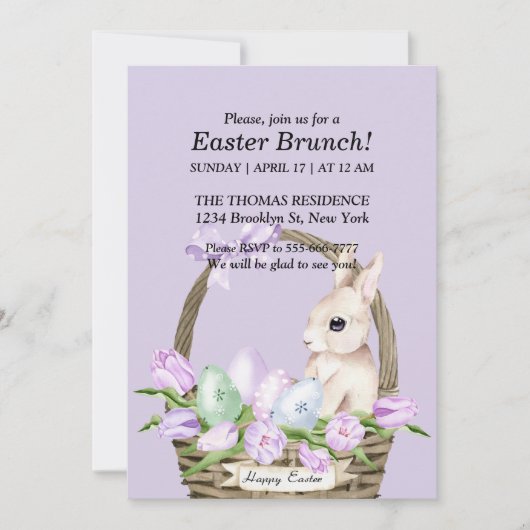穏やかなバニーの水の色イースターブランチ 招待状 (正面)