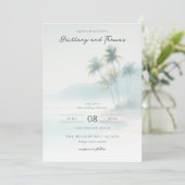 穏やかなパステル水彩のヤシの木 招待状 (スタンド正面)