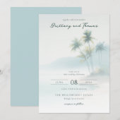 穏やかなパステル水彩のヤシの木 招待状 (正面/裏面)