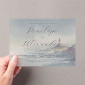 穏やかなパステル水彩灯台 アクリル招待状 (インサイチュ (ポータブル))