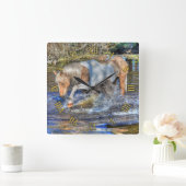 穏やかなパロミノピントス遊タリオンの池 スクエア壁時計 (ホーム)