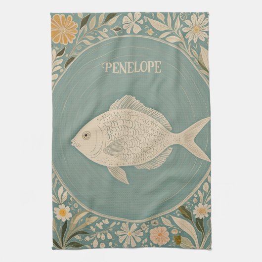 穏やかなパーソナライズされた潮 キッチンタオル (縦)