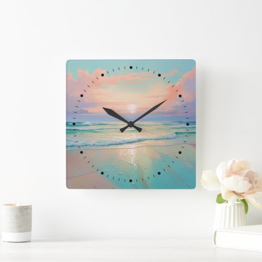 穏やかなビーチの風景 スクエア壁時計 (ホーム)