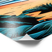 穏やかなビーチエスケープ：パームツリーと夕日 フォトプリント            (角)