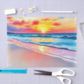 穏やかなビーチサンセットと反射鮮やか付き 薄葉紙 (クラフト)