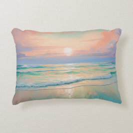 穏やかなビーチ夕日の風景 アクセントクッション