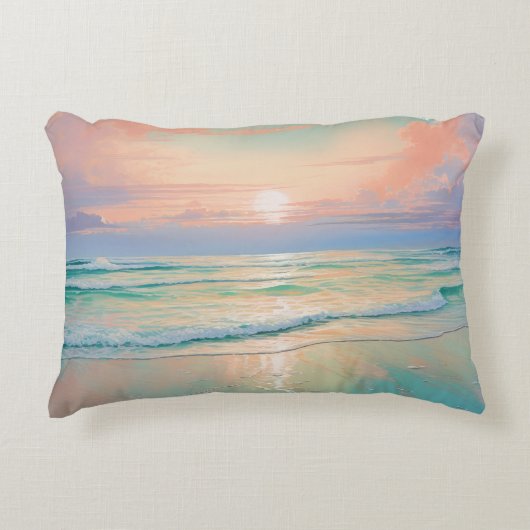 穏やかなビーチ夕日の風景 アクセントクッション (正面)