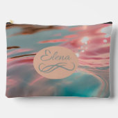 穏やかなピンクと青の水色と名前をカスタムする アクセサリーポーチ (正面)