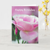 穏やかなピンクのバラとバラ芽ハッピーバースデー カード (黄色い花)