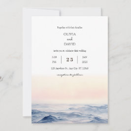 穏やかなピンクの海波アットドーンビーチ結婚式 招待状