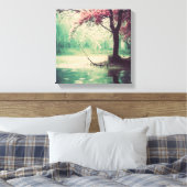 穏やかなピンクの花が穏やかな湖を キャンバスプリント (インサイチュ (寝室))