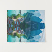 穏やかなピークと巻き水 – 自然風景 タペストリー (正面(横))