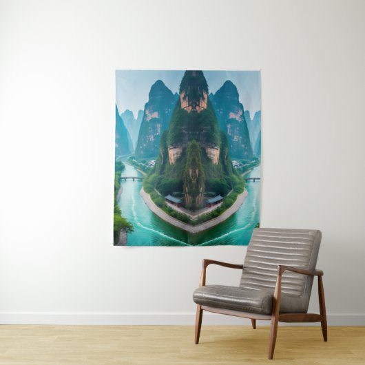 穏やかなピークと巻き水 – 自然風景 タペストリー (インサイチュ)