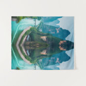 穏やかなピークと巻き水 – 自然風景 タペストリー (正面(横))