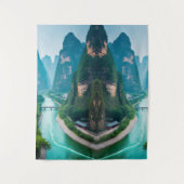 穏やかなピークと巻き水 – 自然風景 タペストリー (正面)